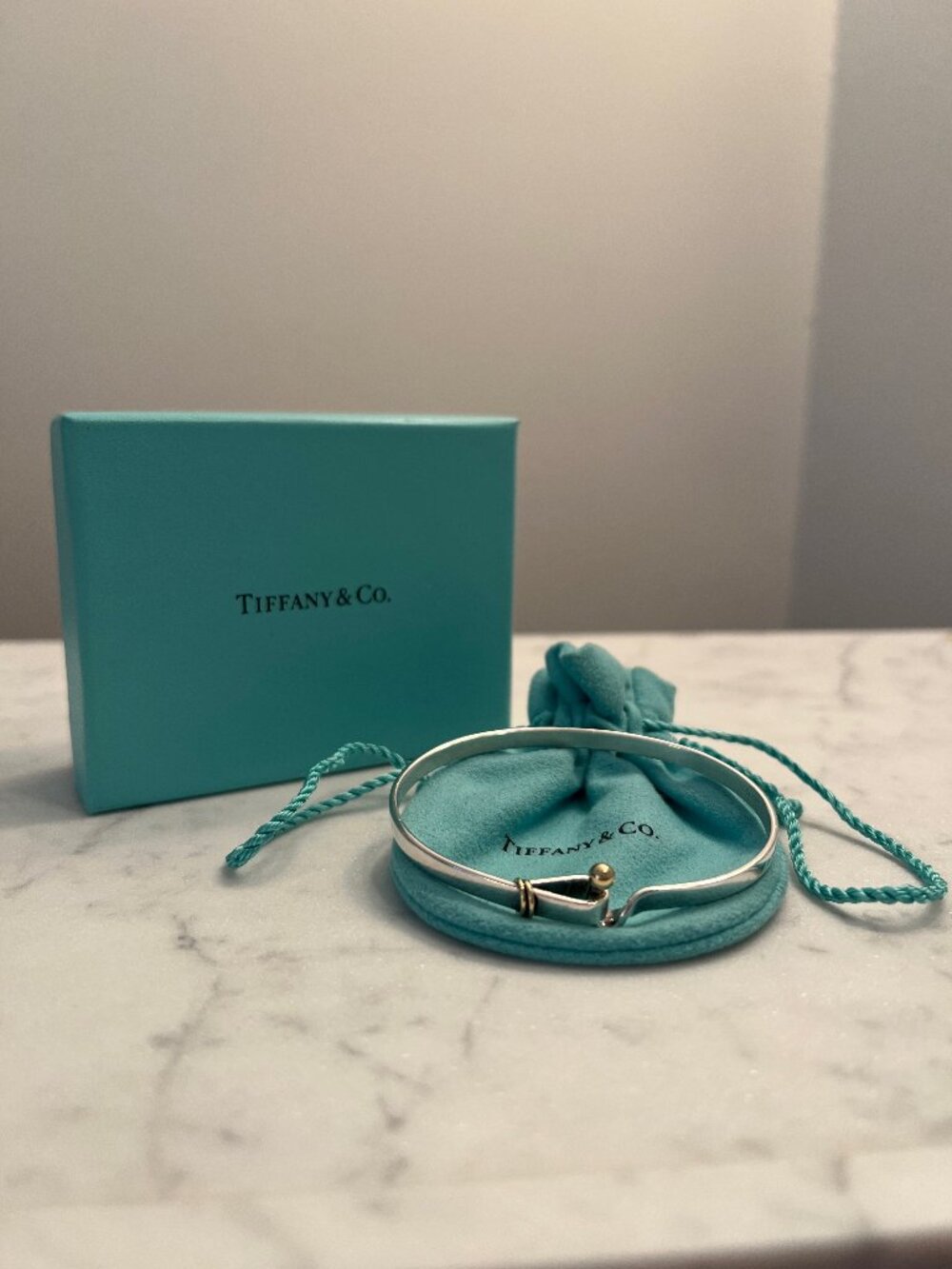 Tiffany & Co. Sterling Silver & 18K Gold Hook & Eye Bangle Bracelet